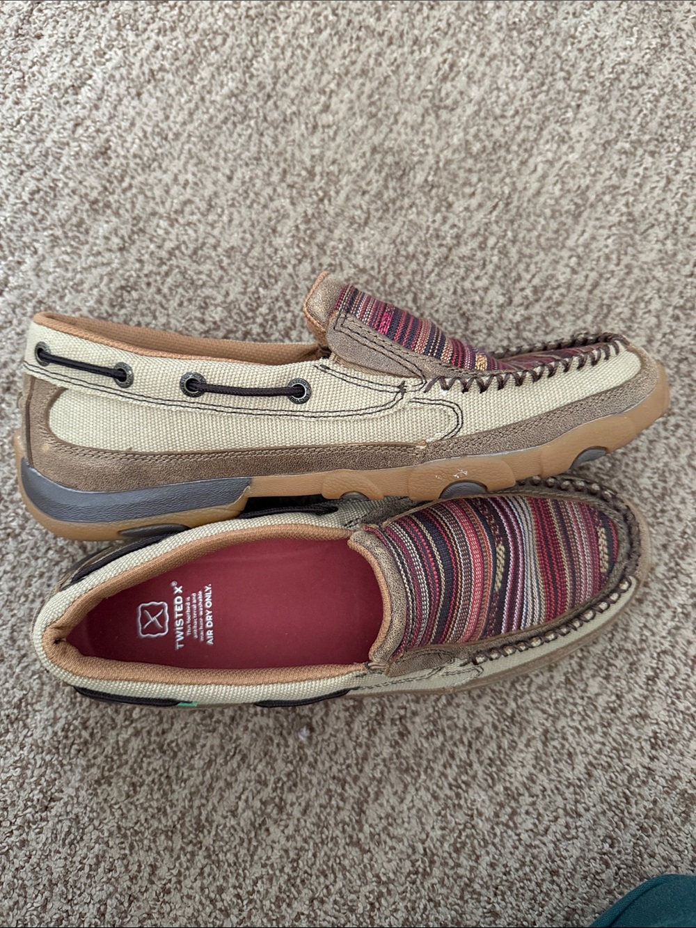 Twisted X Women’s Tan Canvas Slip-Ons with Multicolor Striped Upper - Picture 2 of 3